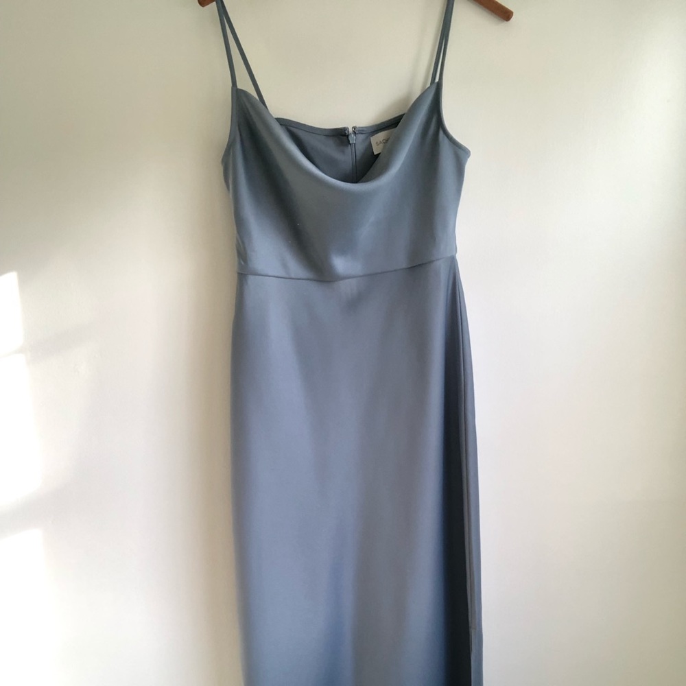 Anthropologie Cali Satin Charmeuse Midi Dress in Dusty Blue